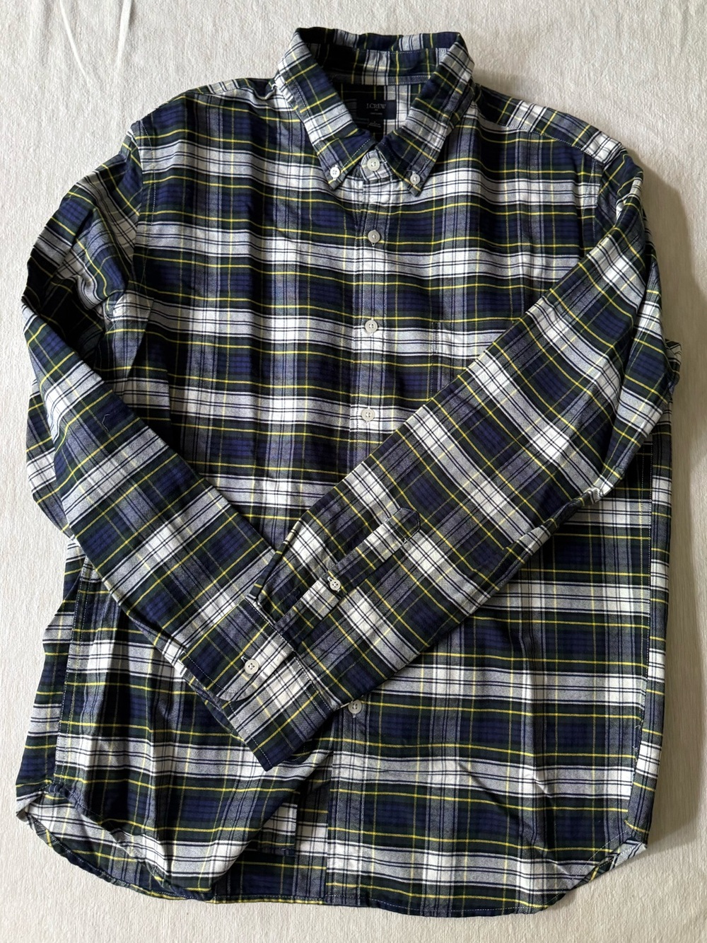 Men's Plaid Button-Down Shirt - Navy, White & Green size L